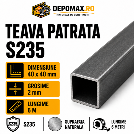 Teava patrata 40 x 40 x 2 mm, 6 metri